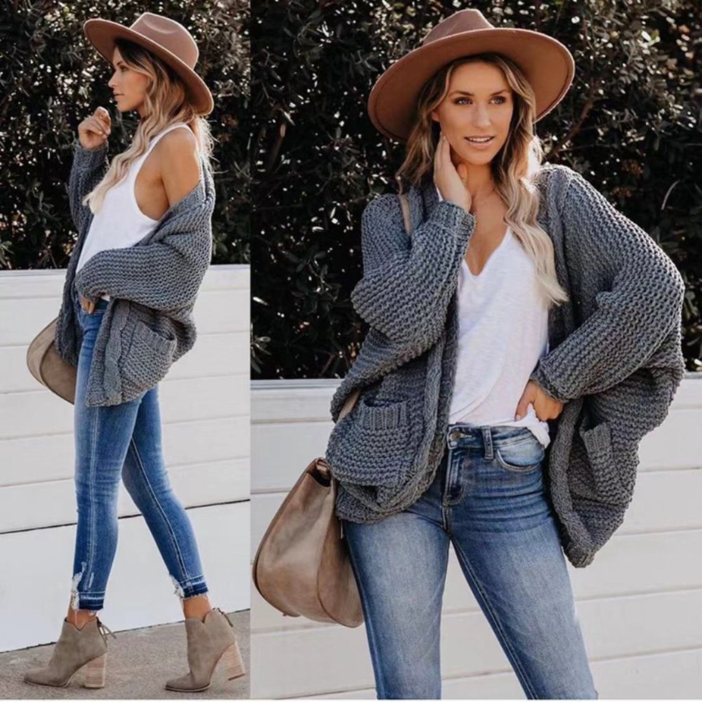 FLASH SALE! New Grey Cable Knit Cardigan Sweater - Picture 2 of 8